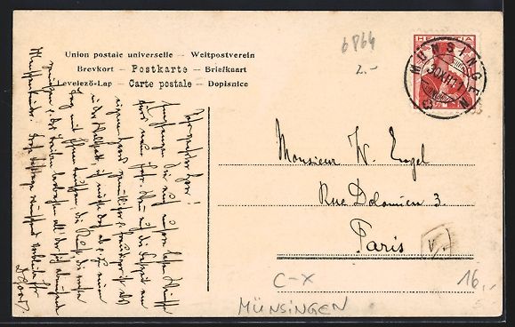 Cartoline postali: Münsingen, Partie am Fluss mit Brücke – Usato da Berlin venduto da bartko-reher 1
