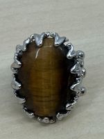 Bague argenté oeil de tigre ovale unisexe