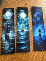 3x Lesezeichen-Buchzeichen-Segelschiff-Meer-Nacht-Ferne-See