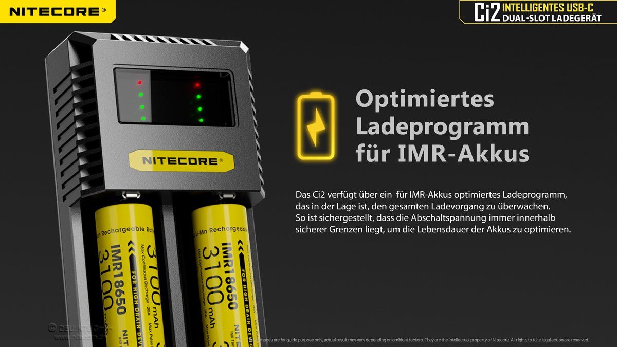NiteCore Akkus & Batterien: Akku Ladegerät NiteCore Ci2, dualslot mit USB-C – Neu und originalverpackt aus Grüningen von Prolumin 5