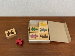 6x Holzfigur in Holzklötzchen vintage Holzspielzeug Puzzle