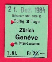 KARTON BILLETT, ZÜRICH - GENÈVE, 1.KLASSE, EINFACH