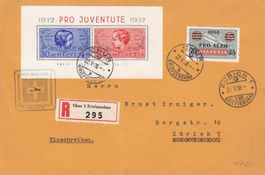 R- Brief SF 38.1m Chur - Zürich m. Pro Juventutue Block 1937