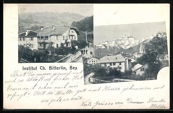 Cartes postales: Bex, Institut Ch. Bitterlin, Ortsansicht – D'occasion à Berlin par bartko-reher