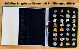 160 Pins im grünen Ordner mit Pin-Einlageblättern