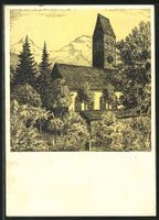 Unterseen Tusche-Zeichnung Künstlerkarte, gelaufen um 1940
