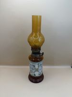 Lampe pétrole Hong Kong verre ambré style ancien déco