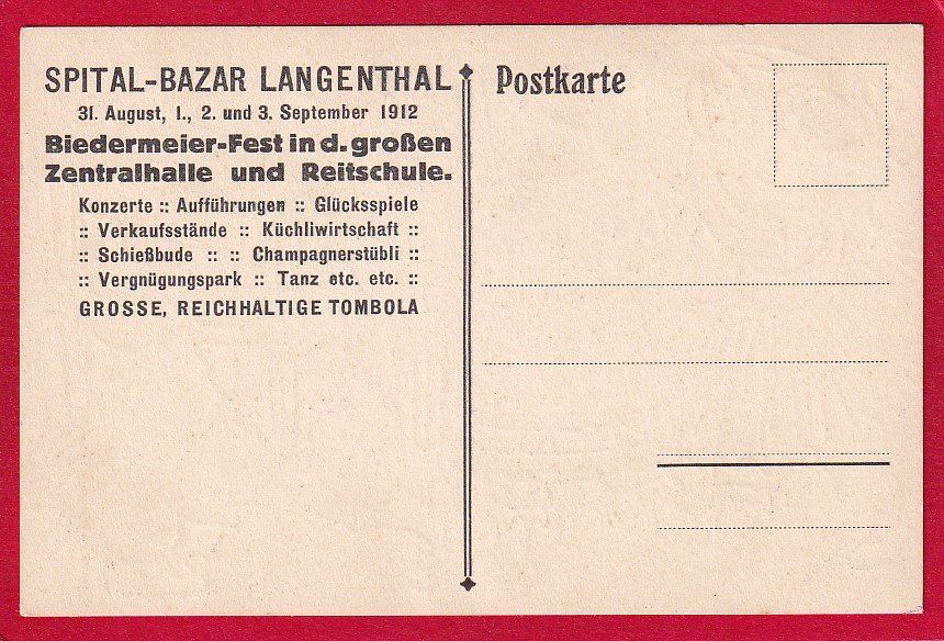 Ansichtskarten: AK LANGENTHAL SPITAL-BAZAR 1912 – Gebraucht aus Grüningen von Kartensammler 1
