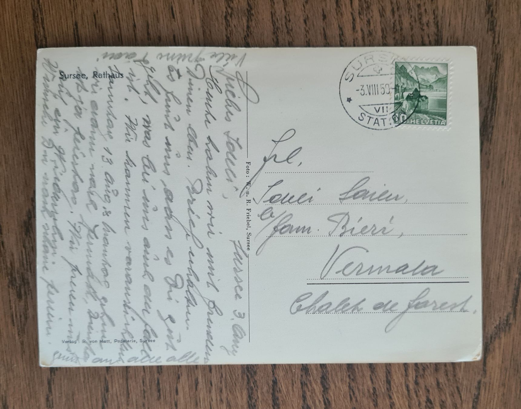 Cartoline postali: Sursee mit Rathaus 1950 – Usato da Ebikon venduto da Donar50 1