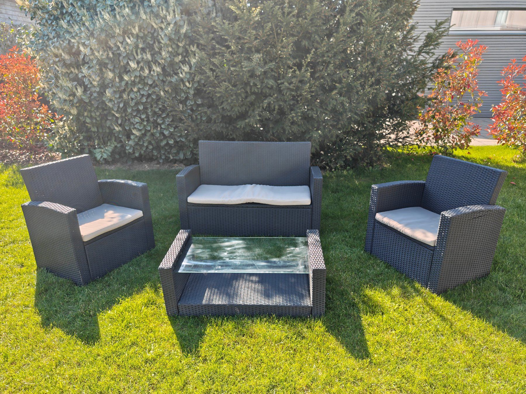 Divani: Rattan Möbel Garnitur mit Kissen – Usato da Zofingen venduto da mhfsudo