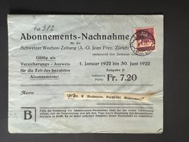 1922 Nachnahme Schw. Wochen-Zeitung mit Unfallvers.  (V449)