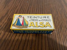Antike Kartonschachtel für Kleidungsfärbemittel ALSA Reklame