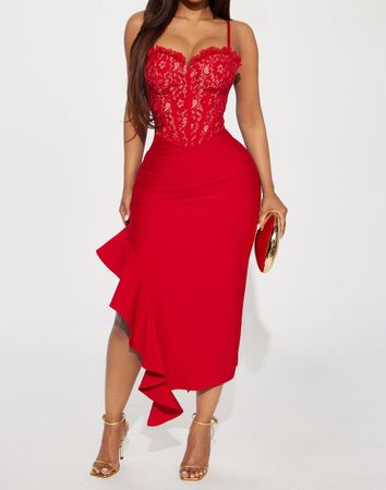 Rotes Spitzenkorsett-Kleid mit Rüschen, Gr. S. Festlich NEU