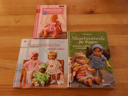3 Bücher z. Häkeln, Stricken od. Nähen v. Puppenkleidern NEU