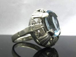 Art Deco Ring Silber 835 blauer Stein antik Gr. 55 / 6.72 g