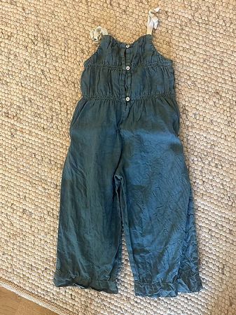 Zara Leinen Latzhose in petrol weiss Gr. 110