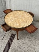 Table style marqueterie plateau marbre 