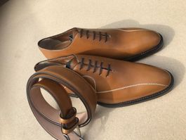 Herren Lederschuhe Handgefertigt braun inkl. Gürtel 42