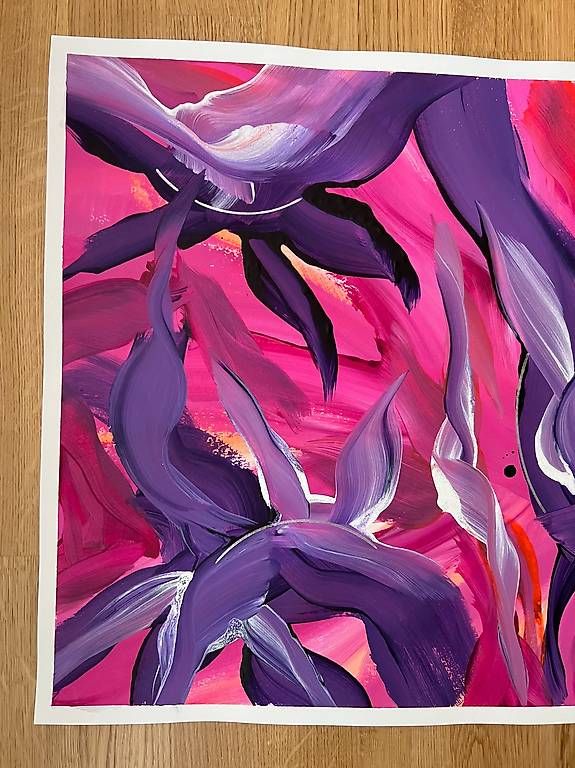 Gemälde: 60x50cm Bild pink-violett "Passionsblumen" – Neu und originalverpackt aus Urdorf von manuela4 3