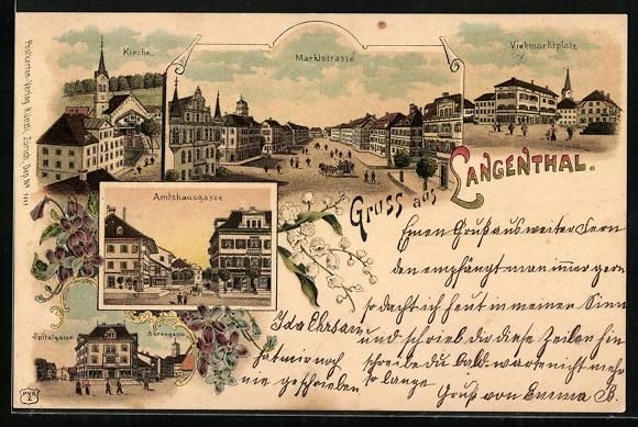 Cartoline postali: Litho Langenthal, Amtshausgasse, Bäreng – Usato da Berlin venduto da bartko-reher