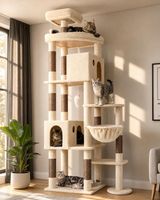 Kratzbaum XXL 213 cm Beige stabil für grosse Katzen