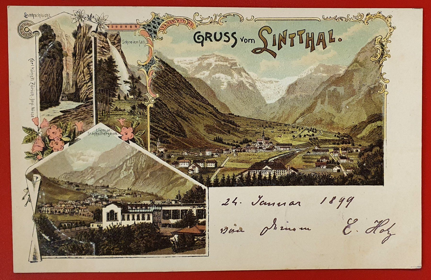 Cartoline postali: Gruss vom Linthal 1899 – Usato da Kreuzlingen venduto da Rschweiz1