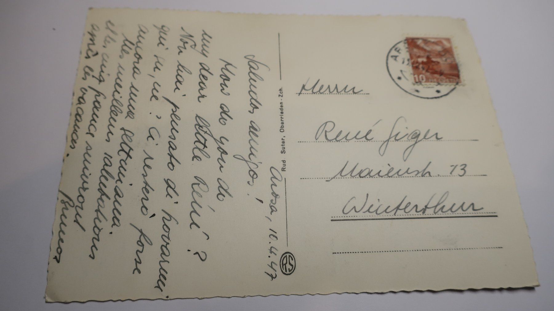 Cartoline postali: Inner Arosa mit Furkahörner  1947 – Usato da Cormoret venduto da Pascalll2001 4