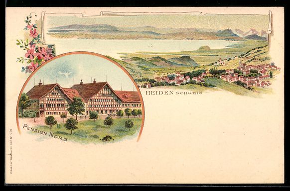 Cartoline postali: Litho Heiden, Pension Nord, Ortsansicht  – Usato da Berlin venduto da bartko-reher