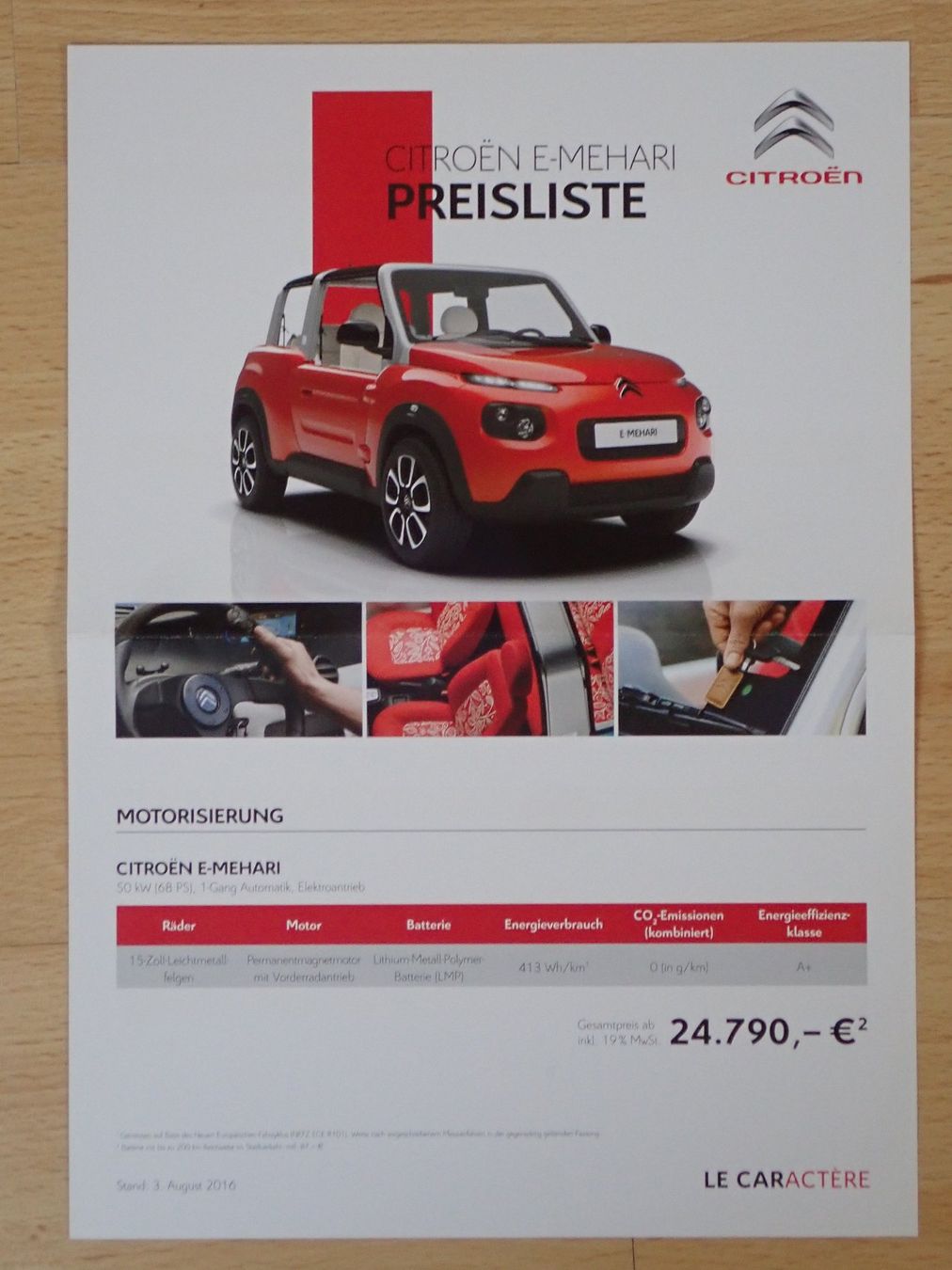 Citroën Documenti: Citroen E-Mehari - Preisliste Deutschland - P1532 – Usato da Winterthur venduto da 602ccm