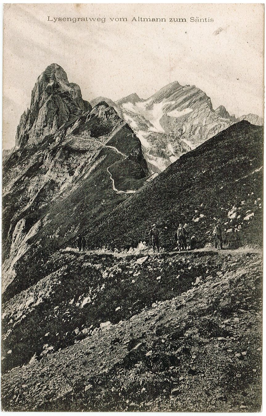 Cartoline postali: AR 45 LYSENGRATWEG Altmann - Säntis belebt 1919 – Usato da Fribourg venduto da philafri