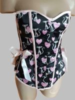Corsage mit Katzen Herzen Schleifen schwarz rosa Gr.S