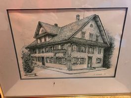 Signiertes, sehr schönes Bild / Druck , 47x38cm, Gasthof