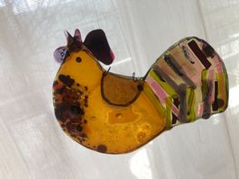 Vintage Fenster Deko aus Glas Gockel Güggel