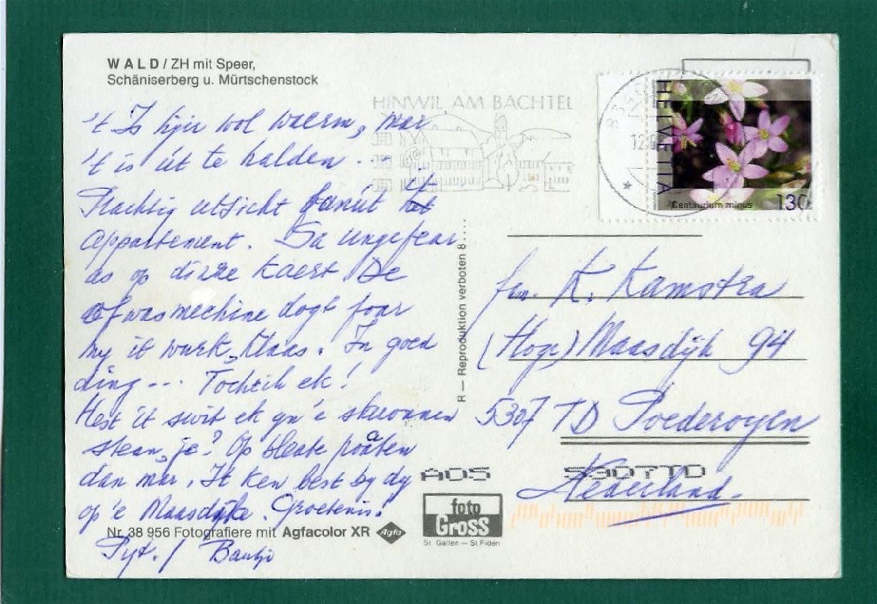 Cartoline postali: Wald ZH mit Speer, gelaufen, ca. 1989, Grossformat – Usato da Sargans venduto da Hausi1951 1