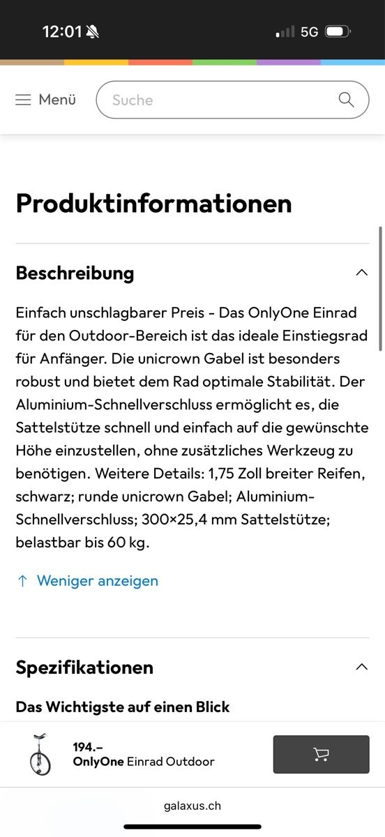 Biciclette: Onlyone Einrad – Nuovo (secondo la descrizione) da Arlesheim venduto da COMA14 1