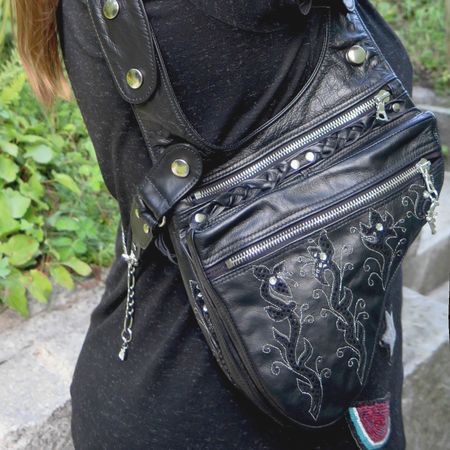 schwarze Schultertasche für Damen, Pferdeleder viele Fächer