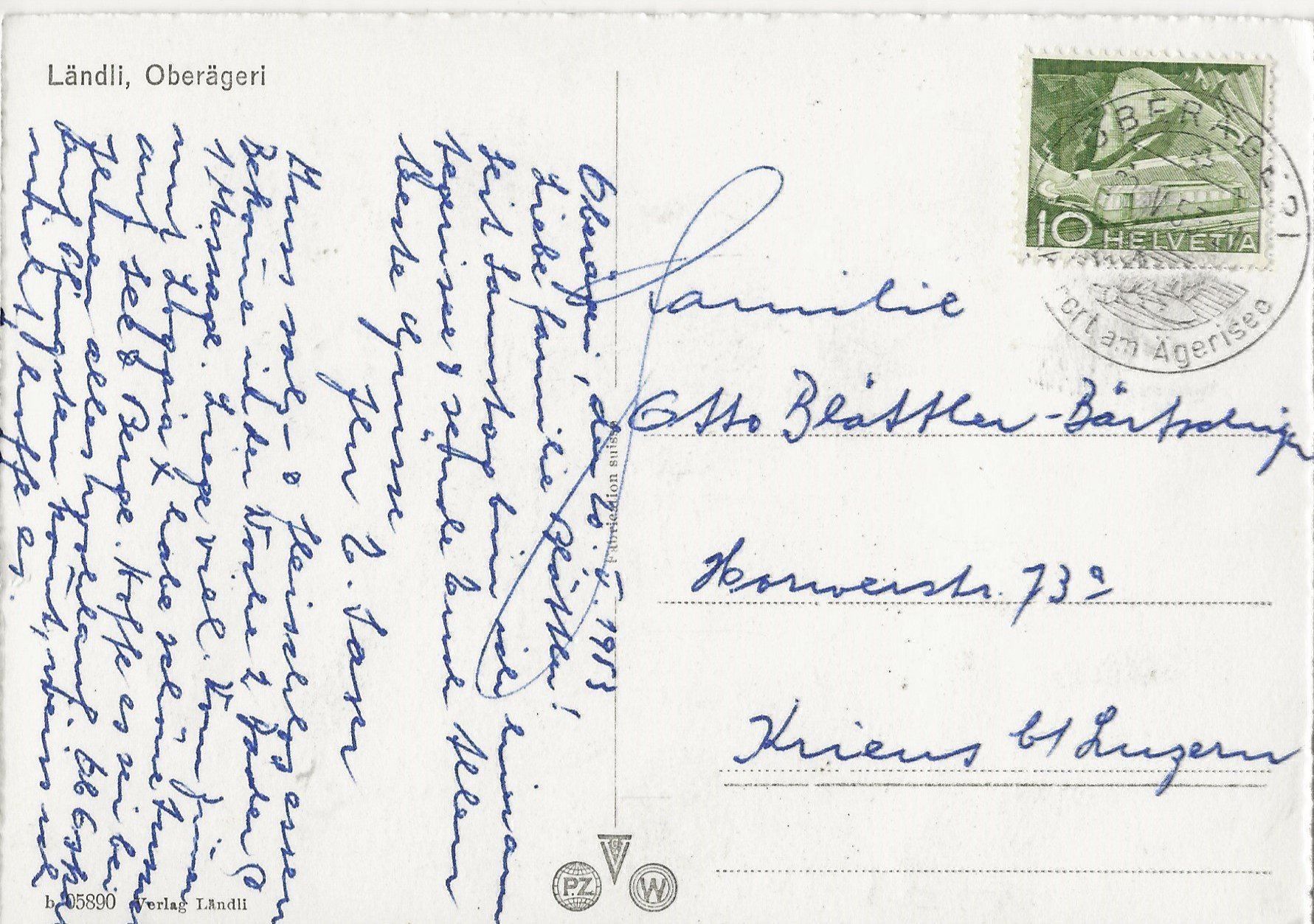 Cartoline postali: Ländli Oberägeri, 1953, Ortswerbestempel – Usato da Frauenfeld venduto da Merk52 1