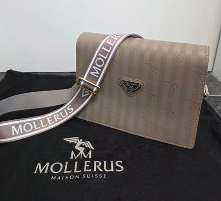 Messenger-Bag, Tasche v. MAISON MOLLERUS, beige mit 2 Riemen