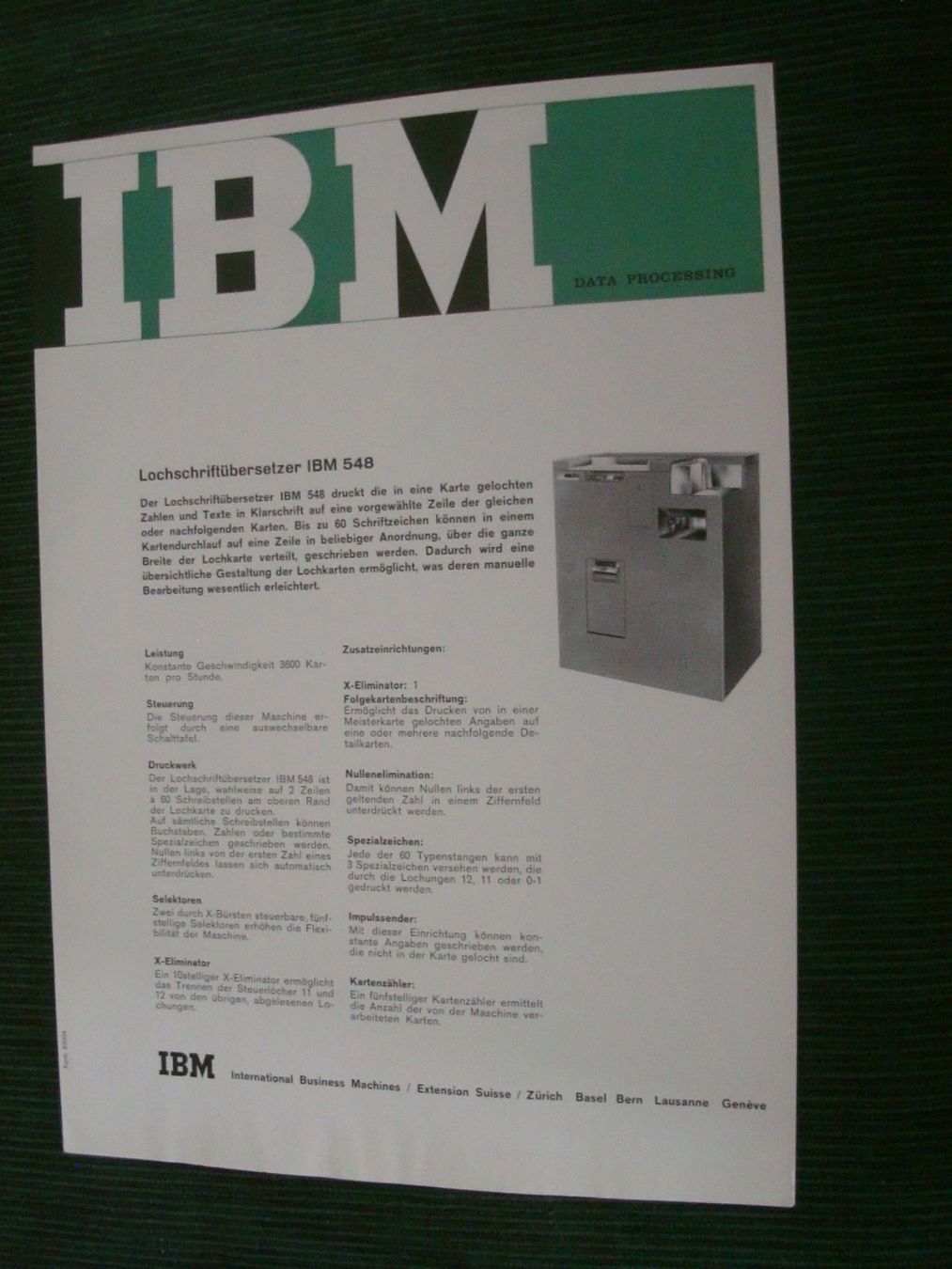Documenti: IBM Data Processing - Lochschriftübersetzer - Prospektblatt – Usato da Neuenegg venduto da flohcante