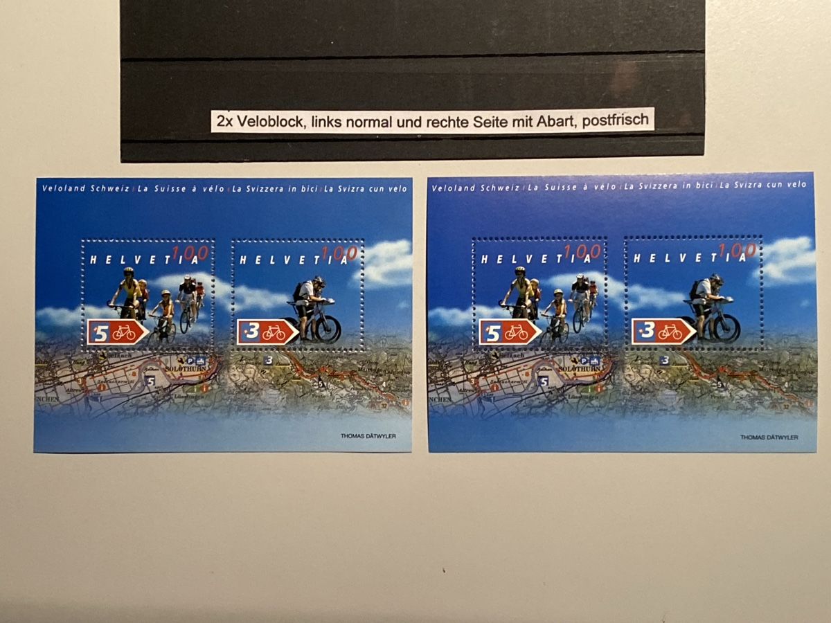 Tutti i francobolli: Abart, 2 x Veloblock, links normal, rechts abart** – Usato da Emmenbrücke venduto da Raro-Valioso