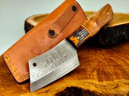 GEPRÜFT B Damast Messer Damascus Knife inkl. Lederscheide