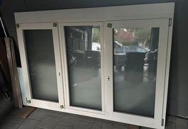 Holz-Alu Fenster 3 Teilig - Milchglas - 2020 x 1400 x 70mm