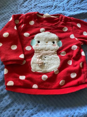 Pullover Grösse 74 rot mit weissen Punkten