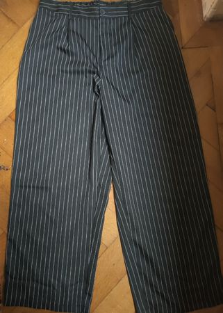Pantalon large noir à rayures blanches, taille 46
