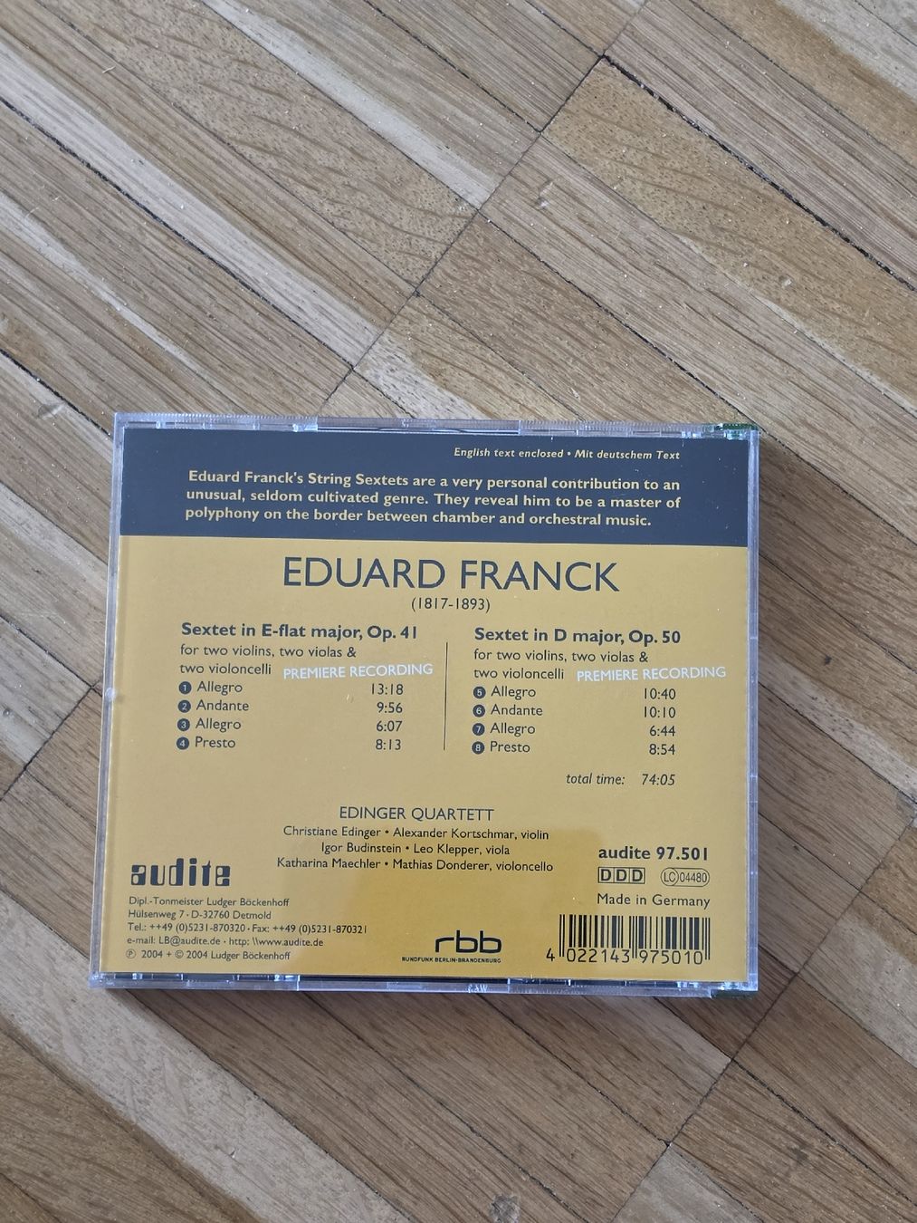 CDs: CD: Eduard Franck: String Sextets - Edinger Quartett – Gebraucht aus Aesch BL von immon 1