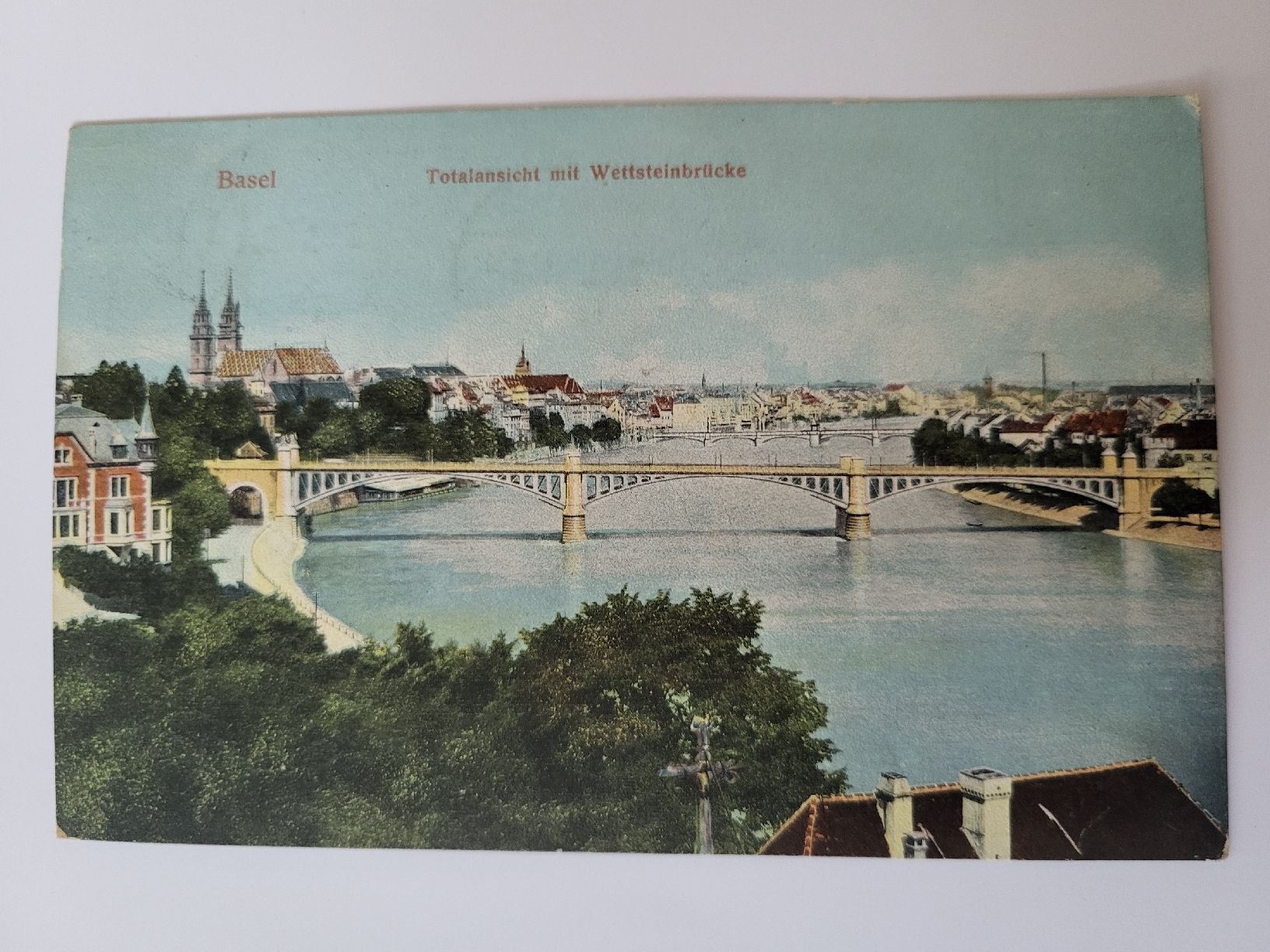 Cartoline postali: Ansichtskarte Basel Totalsicht mit Wettsteinbrücke, 1907 RN – Usato da nunningen venduto da mic_88k2