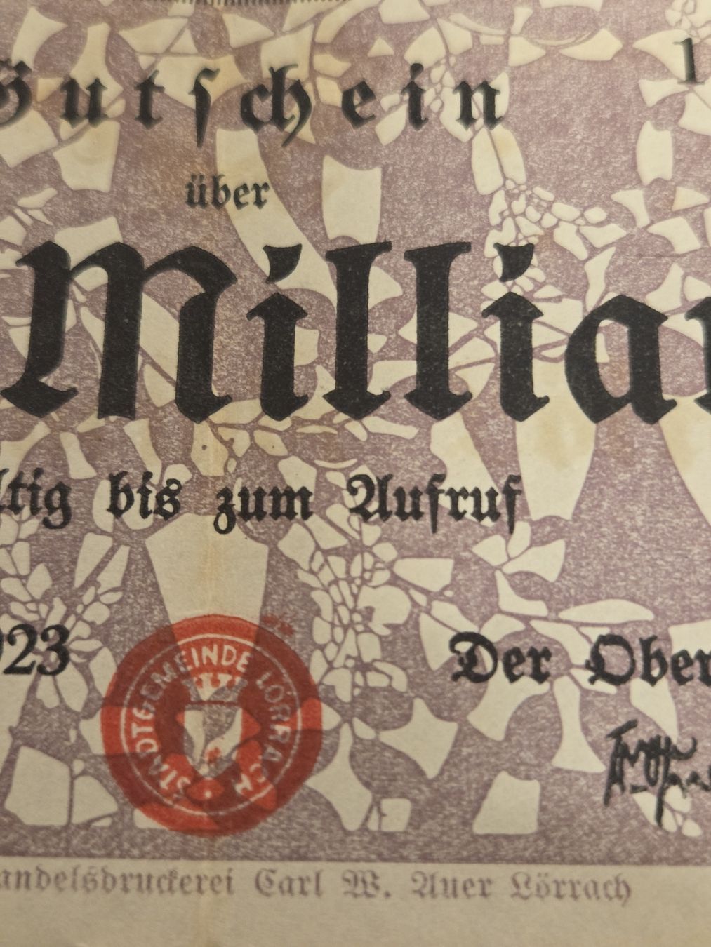 Banconote: Notgeld Stadtgemeinde Lörrach 1 Milliarde Mark 1923 – Usato da Stans venduto da Ducati16 5