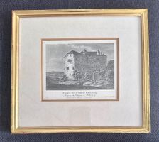 Stich Ruine Schloss Habsburg / Rahmen über Eck vergoldet