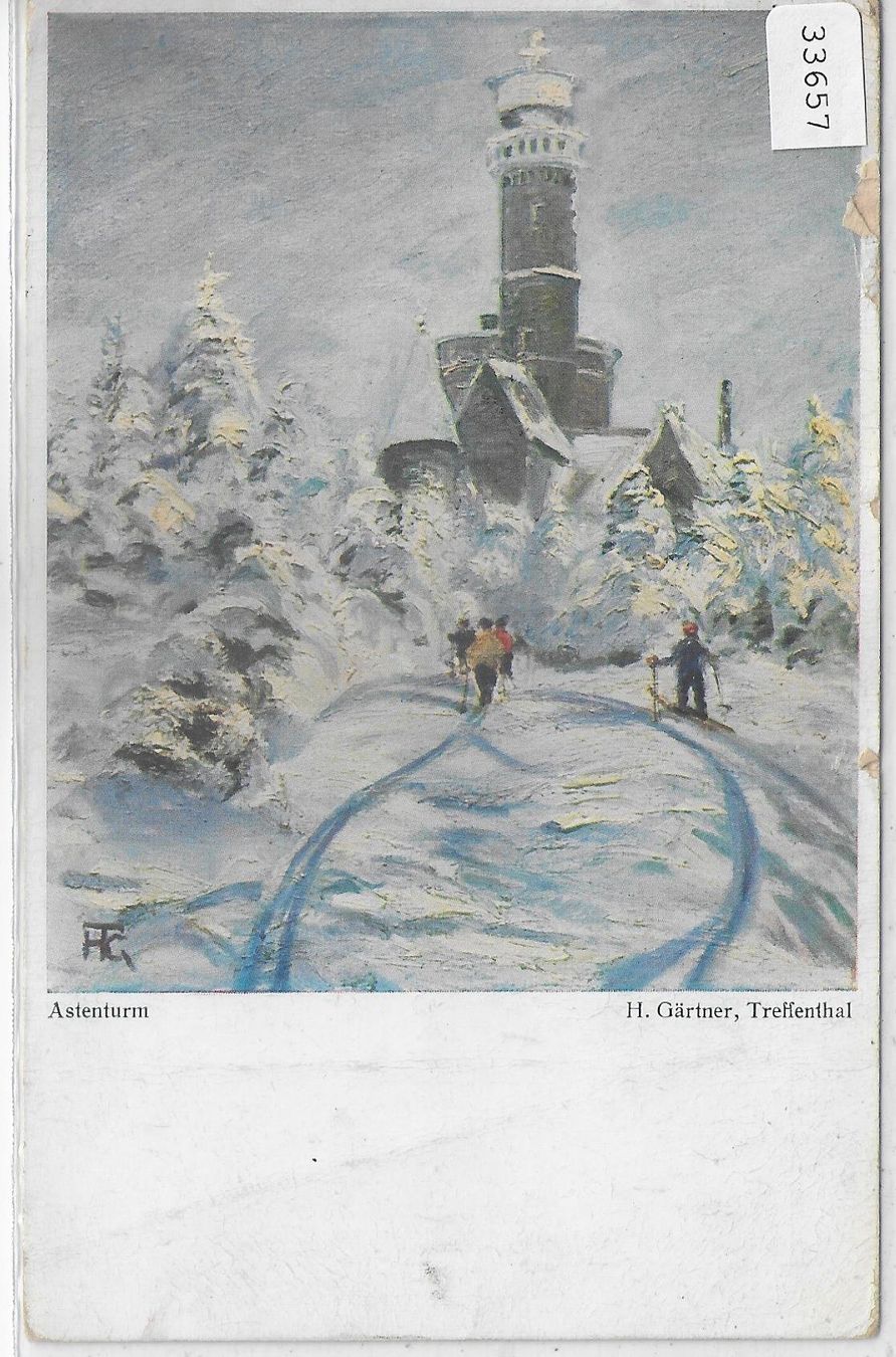 Cartoline postali: Astenturm - H. Gärtner - Skifahrer – Usato da Ettingen venduto da Kartenplanet