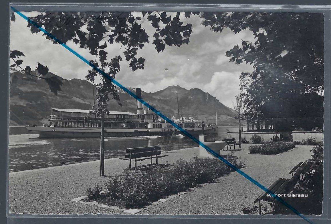 Cartoline postali: Gersau. Quai. Dampfschiff 'Unterwalden'. – Usato da Horw venduto da SwissSteamMemories